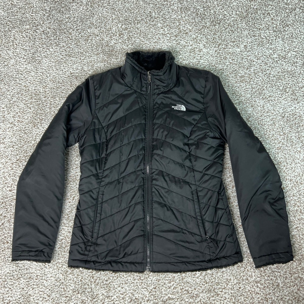 North Face Jacket Womens Medium Black Reversible Quilted Fleece Sherpa Mossbud